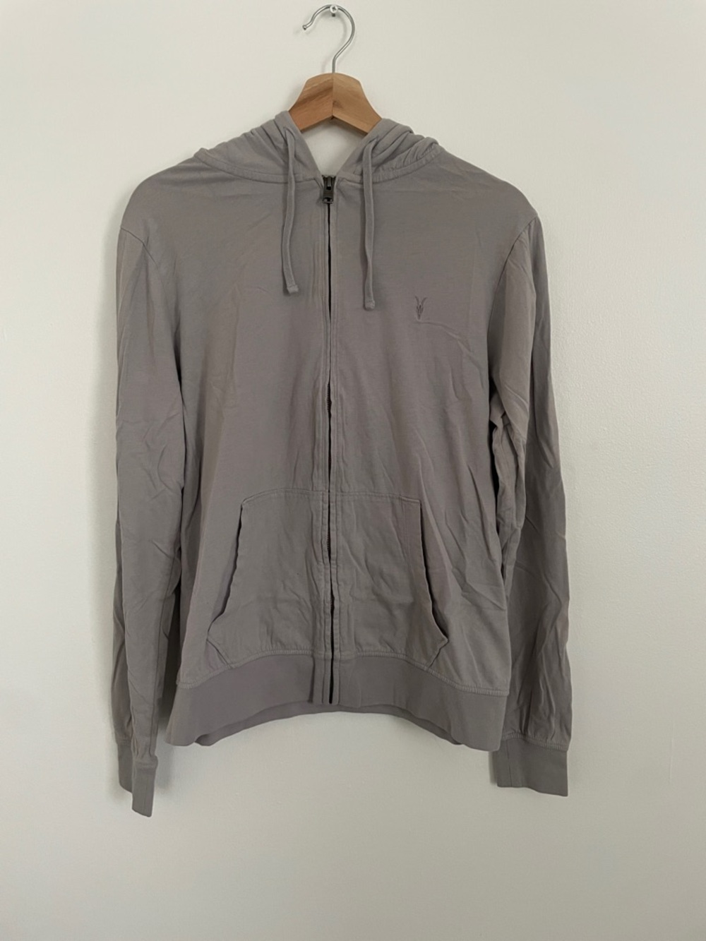 All Saints Light Gray Zip-Up Hoodie